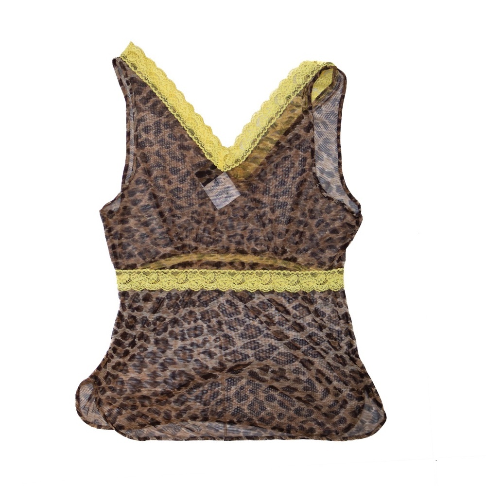 Vintage Dolce & Gabbana Leopard Mesh Lace Top‎ w Yellow Trim – Size IT 42 / US 6 - Picture 2 of 4